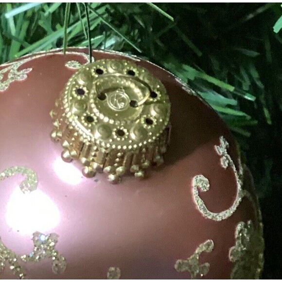 Krebs PINK GOLD Glitter Lace RIBBON Floral Christmas Ornaments SHABBY Victorian - Picture 12 of 15